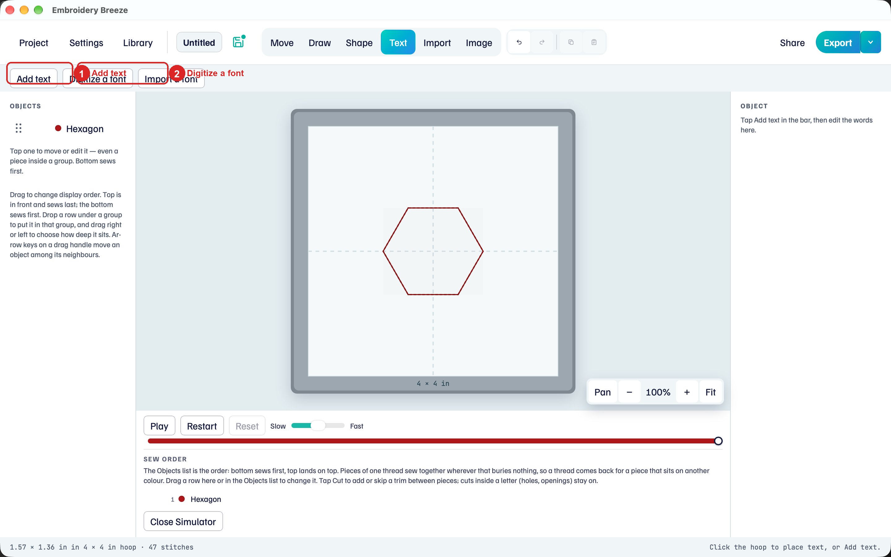 Text tool: Add text, Digitize a font, Import a font